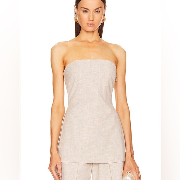 NWT Cult Gaia Rhett Flared Strapless Top Size 0 Tan Corset Peplem Hem - Picture 1 of 16